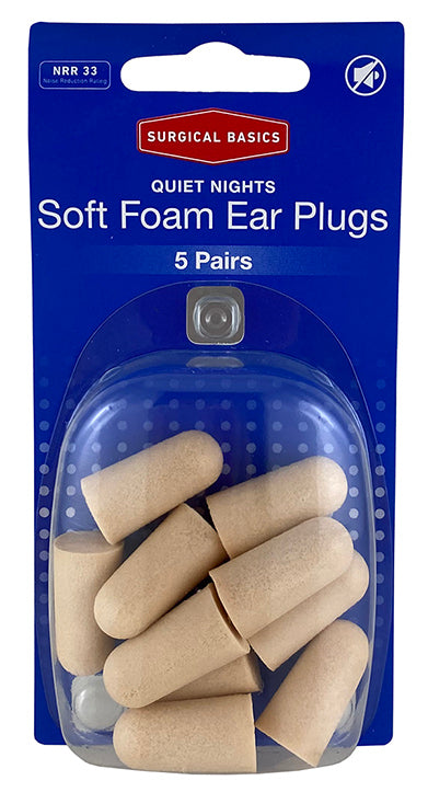 Surgical Basics Quiet Nights Foam Ear Plugs With a Noise Reduction Rating of NRR 33 (5 Pairs)