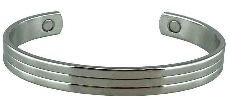 Magnetic Wrist Bangle Silver Ridged
