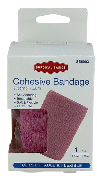 Surgical Basics Self Adherent Cohesive Bandage Pink (7.5cmx1.68m Unstretched)