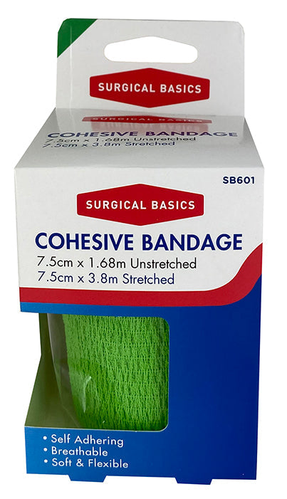Surgical Basics Self Adherent Cohesive Bandage Green (7.5cmx1.68m Unstretched)