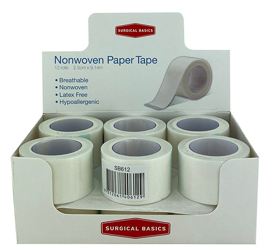 Surgical Basics Non Woven Paper Tape (2.5cm X 9.14m) Display of 12