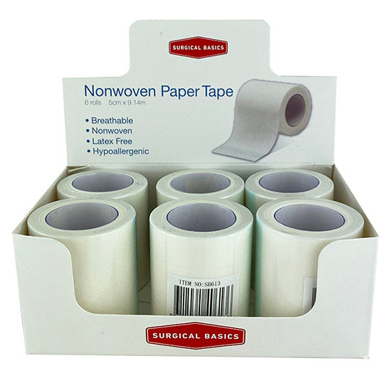 Surgical Basics Paper Tape White (5cmx9.14m) Display of 6