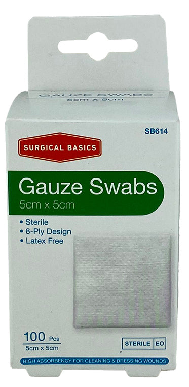 Surgical Basics Sterile Gauze Swabs 5cm X 5cm 100 Pack