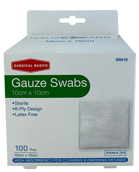 Surgical Basics Sterile Gauze Swabs 10cm X10cm 100 Pack