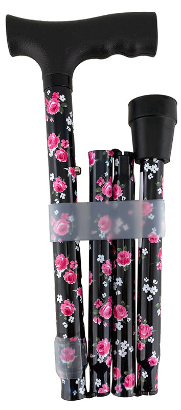 Surgical Basics Walking Stick Rose Design Folding Adjustable 83-95cm