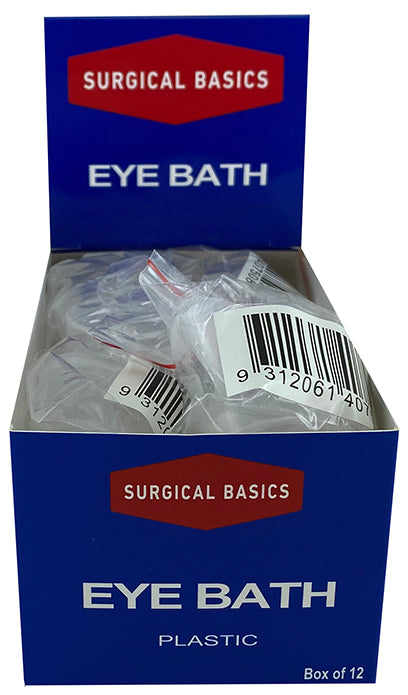 Surgical Basics Eye Bath Plastic Individual Packed &amp; Barcoded Display of 12