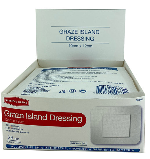 Surgical Basics Graze Island Dressing 10cm X 12cm Display of 25