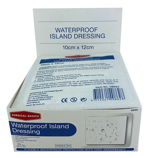 Surgical Basics Waterproof Island Dressing 10cmx12cm Display of 25