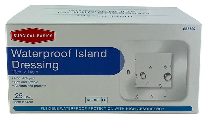Surgical Basics Waterproof Island Dressing 13x14cm Display of 25