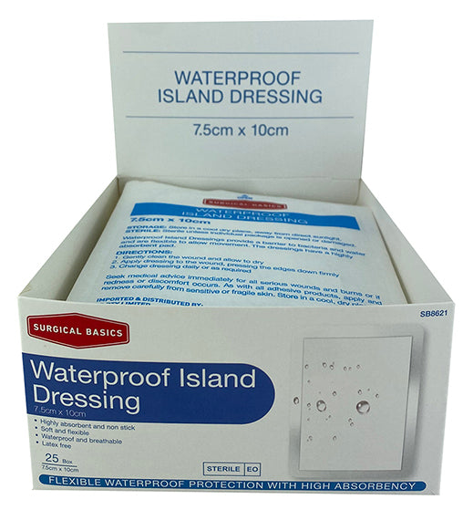 Surgical Basics Waterproof Island Dressing 7.5x10cm Display of 25