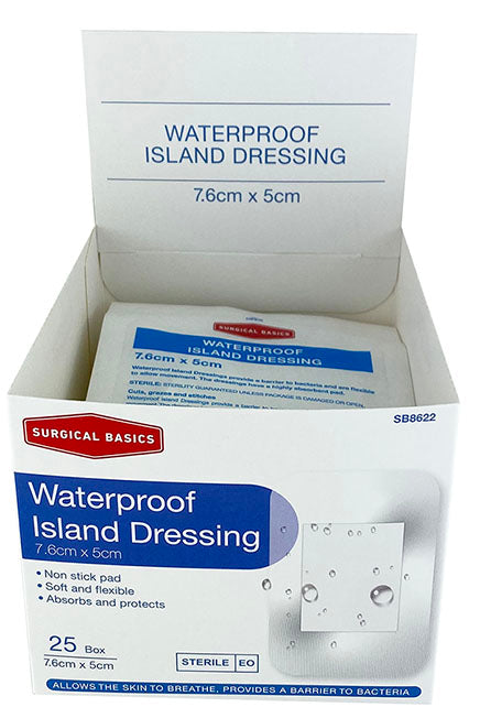 Surgical Basics Waterproof Island Dressing 7.6x5cm Display of 25