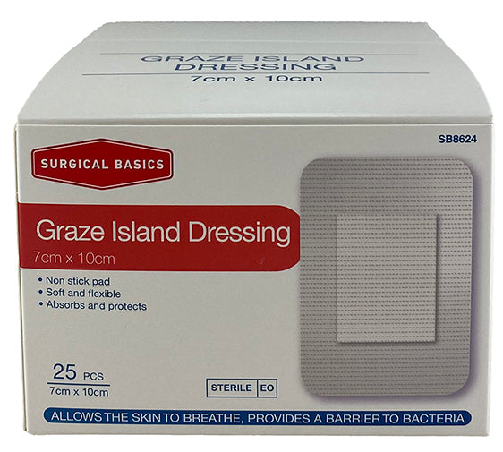 Surgical Basics Graze Island Dressing 7x10cm Display of 25