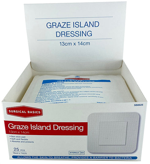 Surgical Basics Graze Island Dressing 13x14cm Display of 25