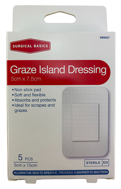 Surgical Basics Graze Island Dressing 5pk 5 X 7.5cm
