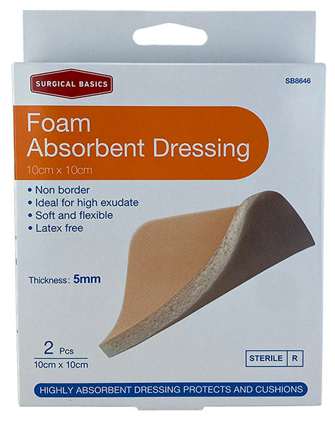 Surgical Basics Foam Absorbent Dressing 2pk 10x10cm