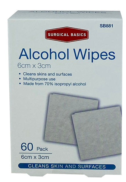 Surgical Basics Alcohol Wipes 6cm X 3cm 60 Per Pack