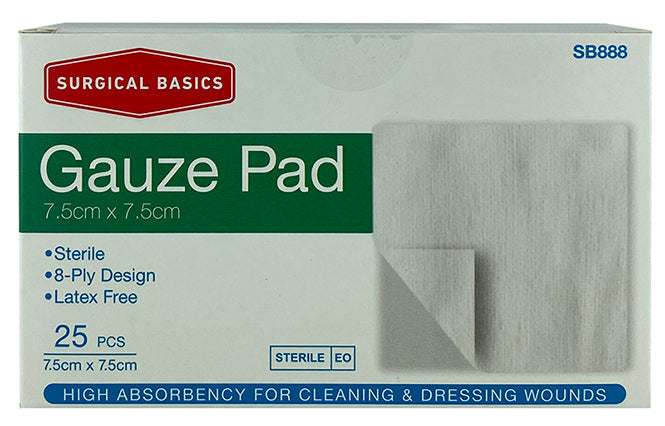 Surgical Basics Sterile Gauze Pad 7.5 X 7.5cm Display Of 25
