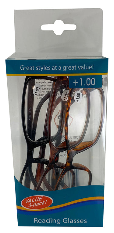 Reading Glasses 1x Strength (3 Pack)