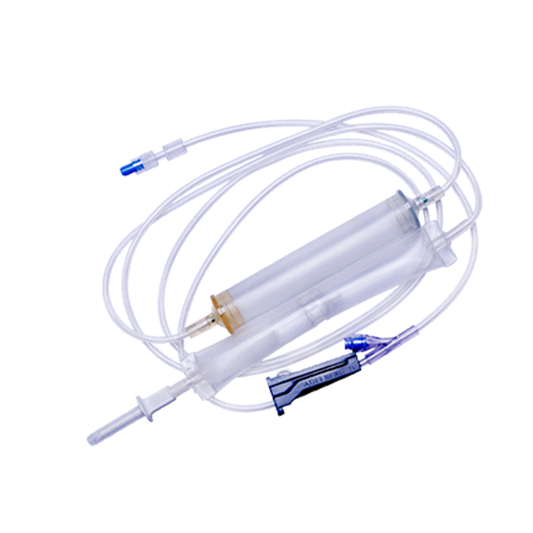 Transfusion Pump Set with Flexible Chamber and Needleless Access