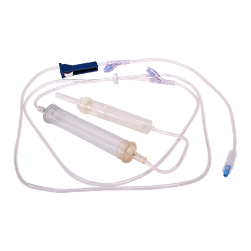 Transfusion Pump Set with Flexible Chamber, 2 x Needleless Access Sites and a Non-Return valve