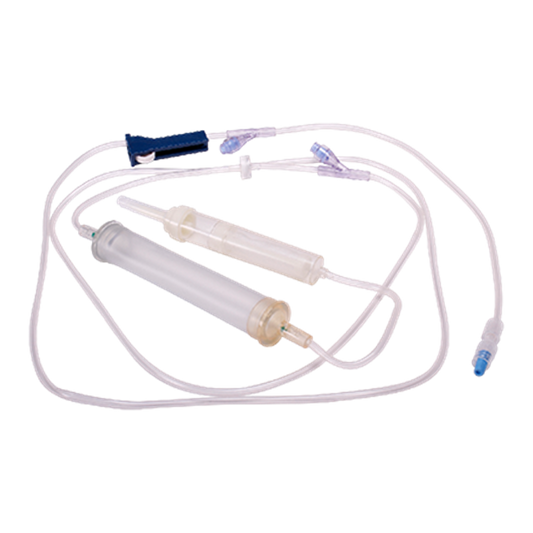 Transfusion Pump Set with Flexible Chamber, 2 x Needleless Access Sites and a Non-Return valve