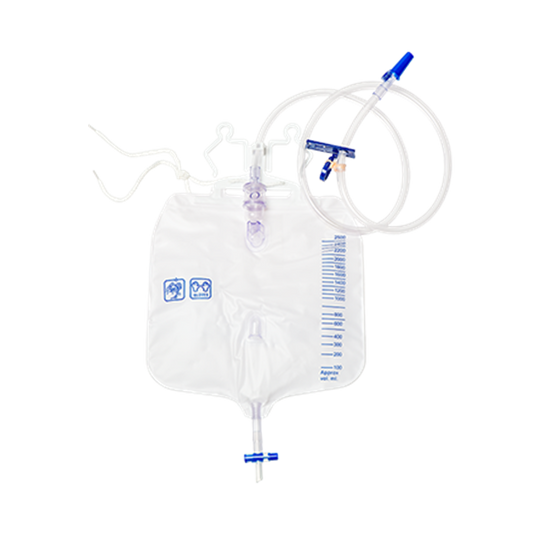 Hospital Urine Bag - 2500mL T-Tap Non-Return Valve Sample Port Hanger 120cm Tubing