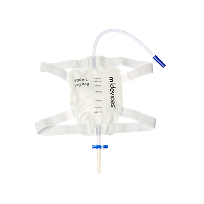 Leg Bag - T-TAP Non-Return Valve 30cm Long Tube with Bonded Step Connector and Silicone Lined Straps, 500mL