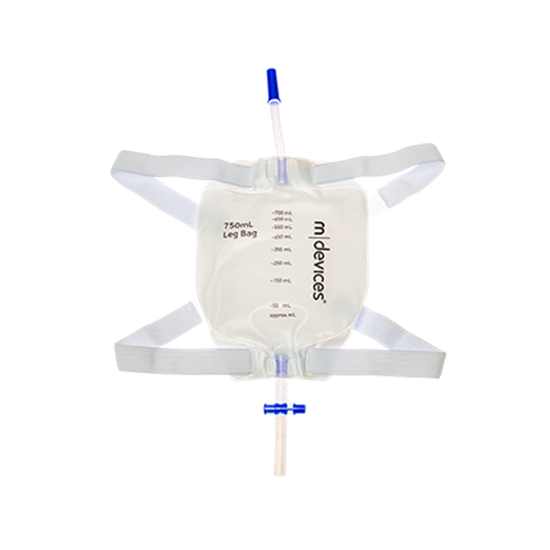 Leg Bag - T-TAP Non-Return Valve 10cm Short Tube with Bonded Step Connector and Silicone Lined Straps, 750ml