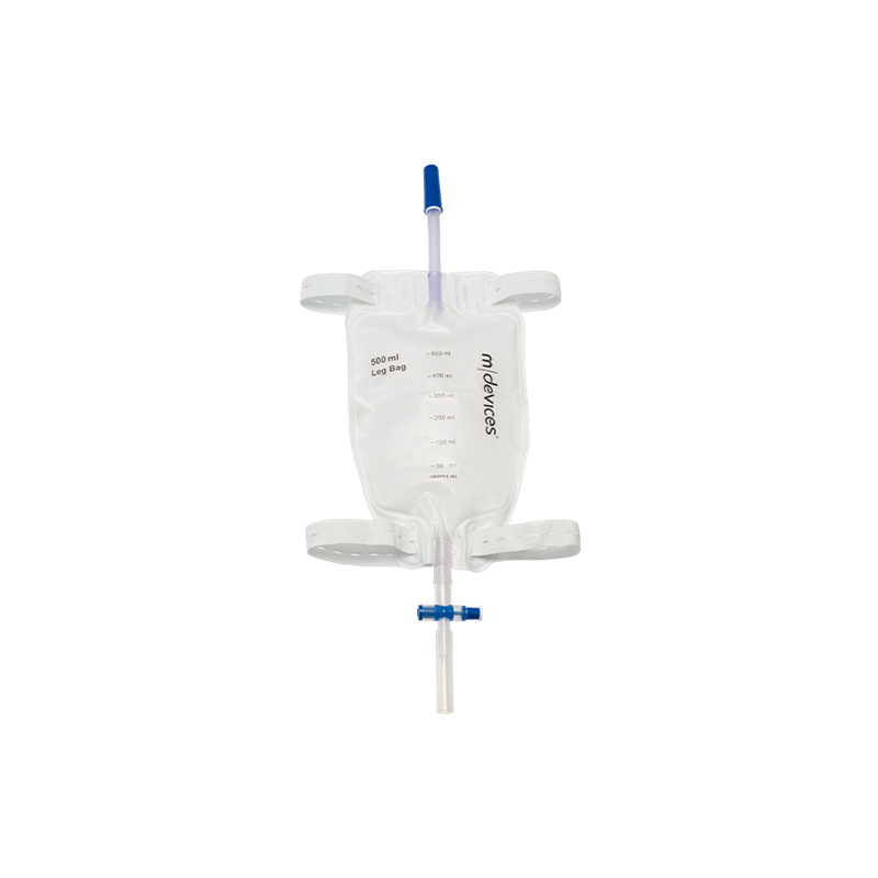 Leg Bag - T-TAP Non-Return Valve 10cm Short Tube with Elastic Straps, 500mL