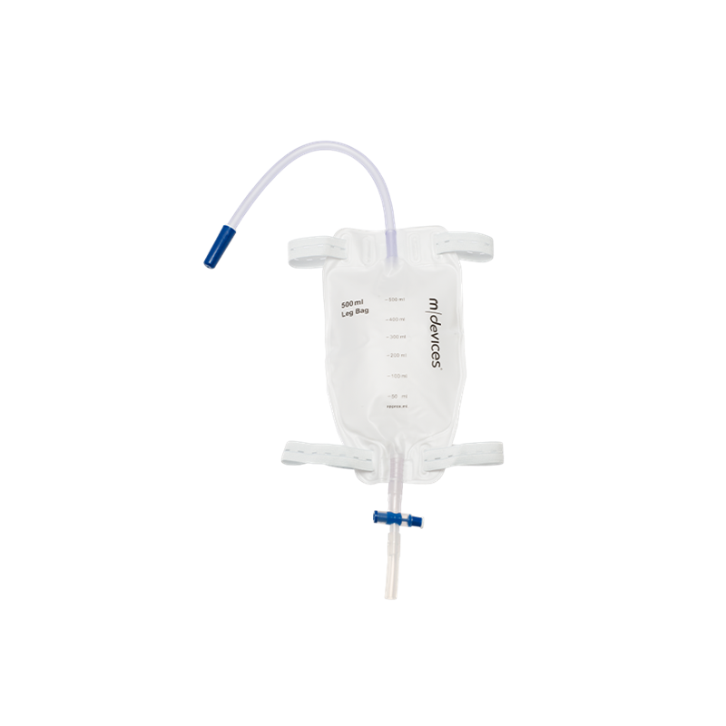 Leg Bag - T-TAP Non-Return Valve 30cm Long Tube with Elastic Straps, 500mL