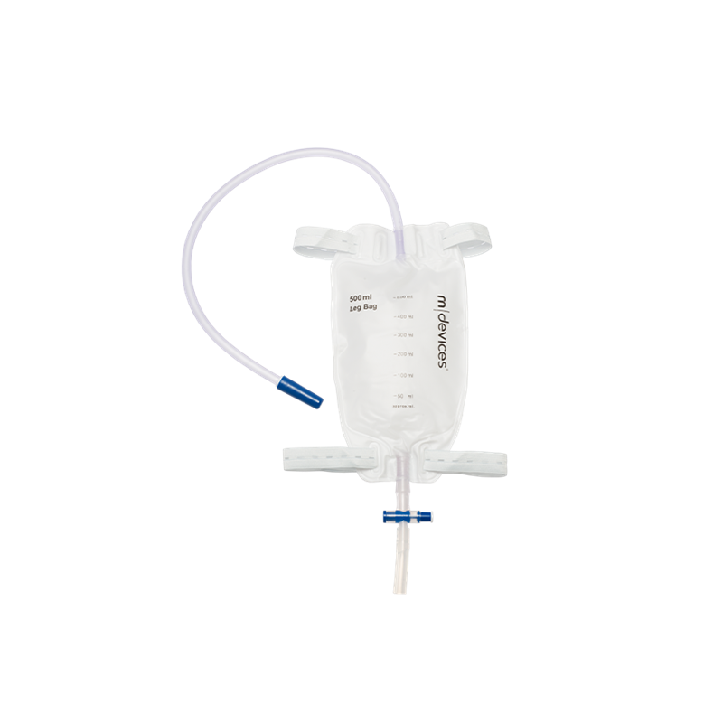 Leg Bag - T-TAP Non-Return Valve 50cm Long Tube with Elastic Straps, 500mL